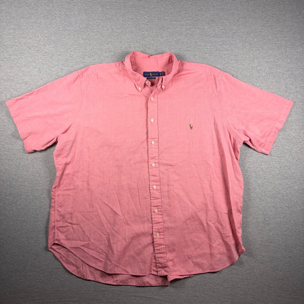 Ralph Lauren Short Sleeve Button Down Shirt 2XB Big Chambray Oxford Pink